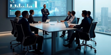 A group of people in a meeting